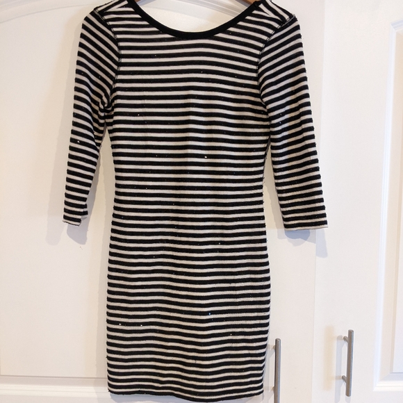Black and White Striped Express Dress with Sequins - Picture 2 of 5